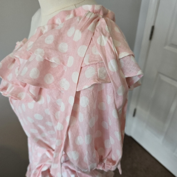 Lisa Marie Fernandez | Medium | Pink & White Polka Dot One Shoulder Ruffle Dress - Picture 11 of 13